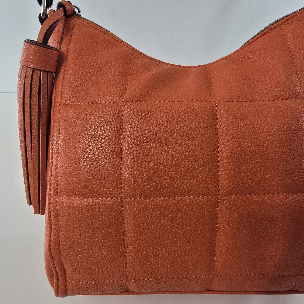 Tahari Orange Quilted Leather Hobo with Tassel - Picture 2 of 12
